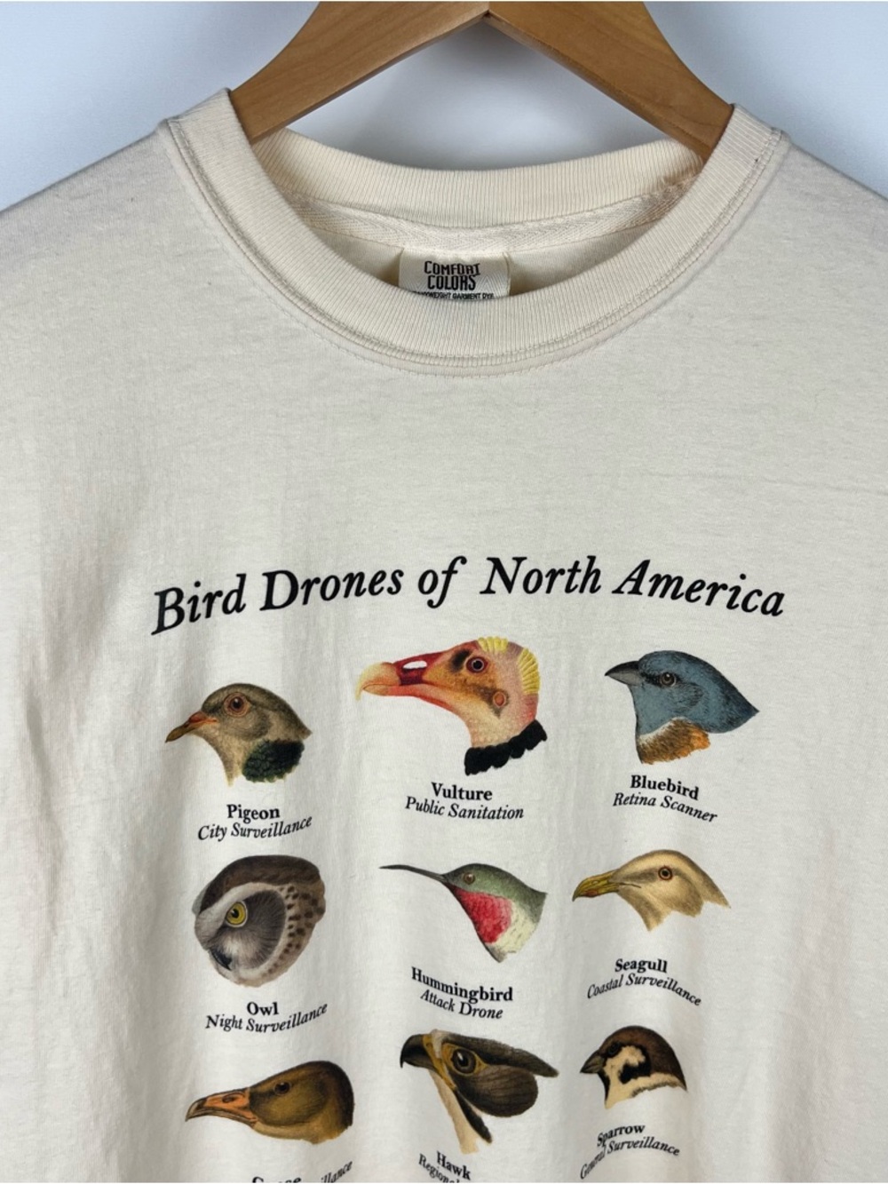 Comfort Colors Multicolored Birds Graphic T-Shirt Cream Size S - Picture 3 of 9